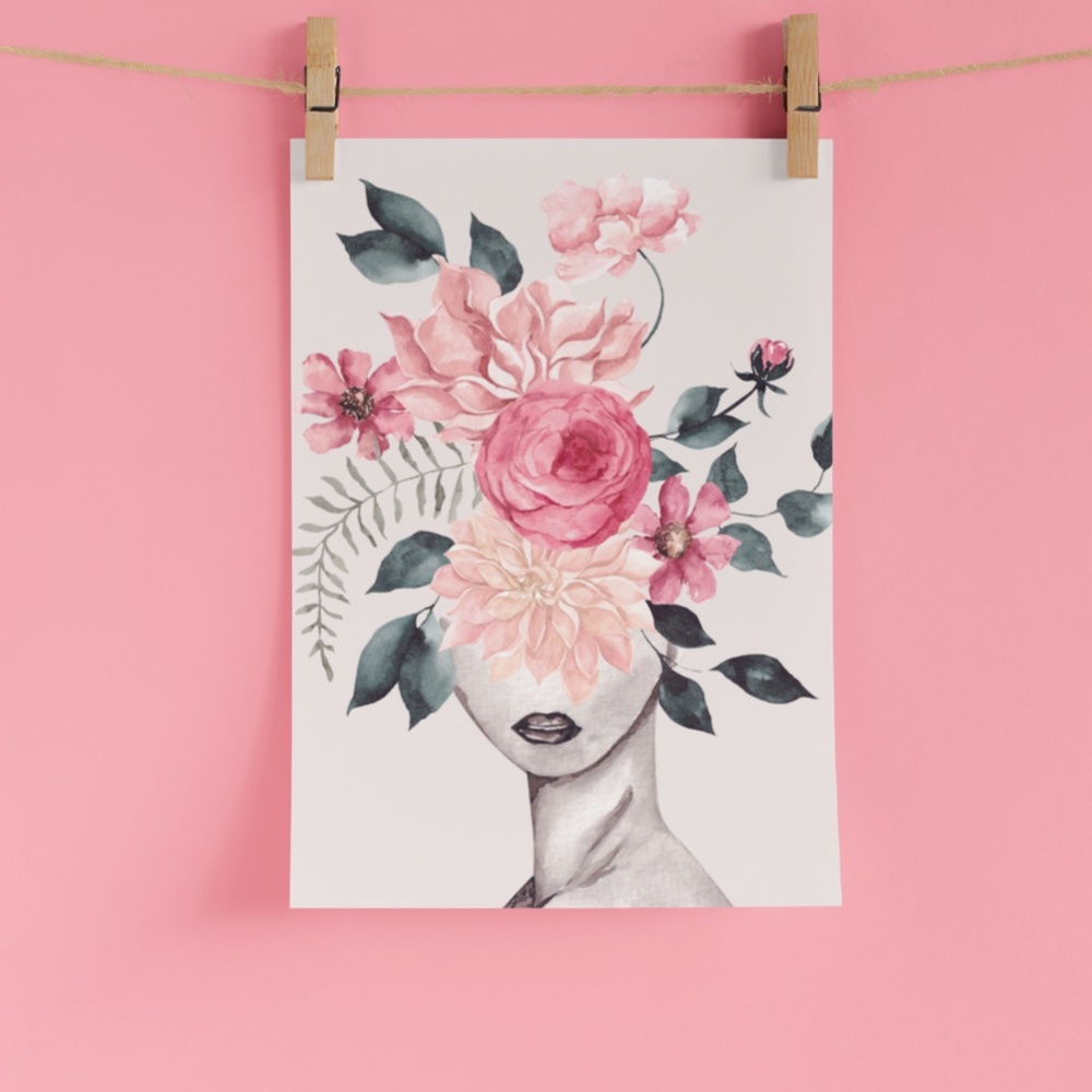 Watercolor Floral Woman Portrait Wall Art Illustration Print Poster Unframed - Picture 4 of 17